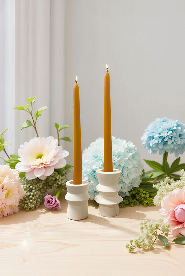 Floral Düz Şamdan Mumu 2'li Hardal - Image 1