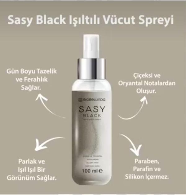 Biobellinda Sasy Black Simli Vücut Spreyi 100 ml - Image 1