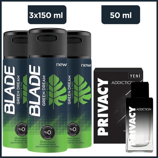 Privacy Addiction Men Edt 50 Ml & Blade Green Dream 3x150 Ml - Image 1