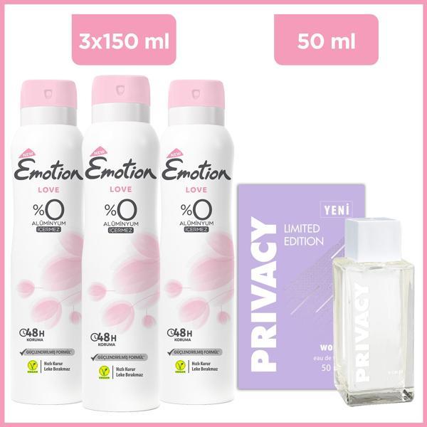Privacy Women Limited Edition Edt 50 Ml & Emotion Love Kadın Deodorant 3x150ml - Image 1