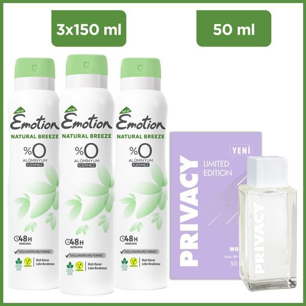 Privacy Women Limited Edition Edt 50 Ml & Emotion Natural Breeze Deodorant 3x150ml - Image 1