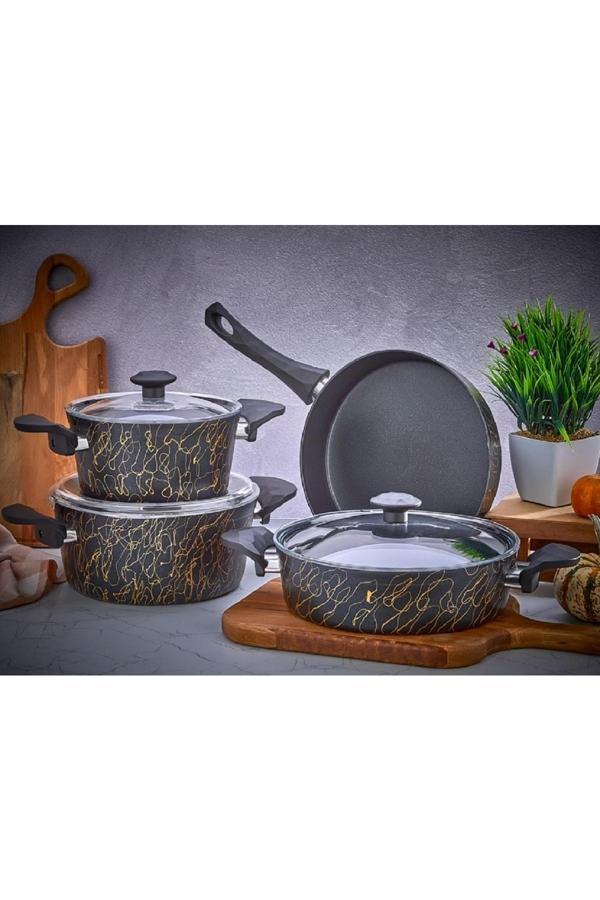 Cosiness Granit 7 Parça Tava Tencere Seti - Siyah - Image 1