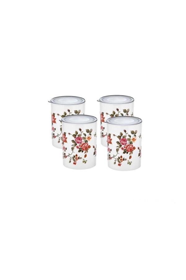 Cosiness Şeffaf Kapaklı Çiçek Desenli 4 Lü Kavanoz Set - 0,8 Lt - Image 1