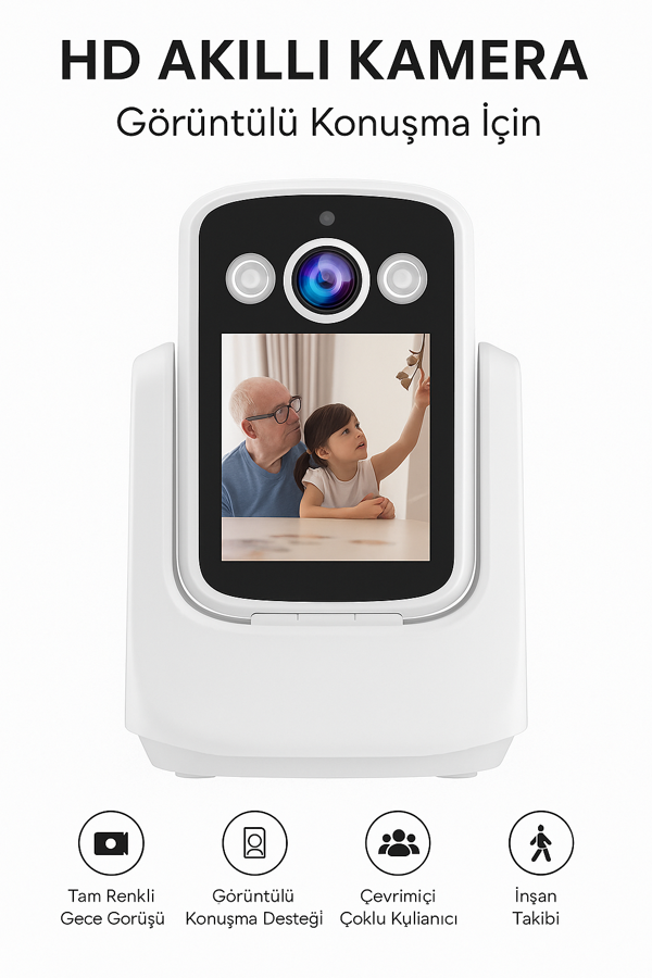 HD Akıllı Kamera Wi-Fi Destekli, Görüntülü Konuşma Destekli , Gece Görüşü, İnsan Takibi CR08 - Image 1