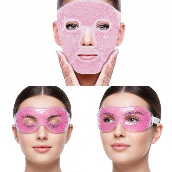 Terapi Jel Boncuklu Yüz Ve Göz Maskesi Seti Pembe Sıcak Ve Soğuk Kullanım - Image 1