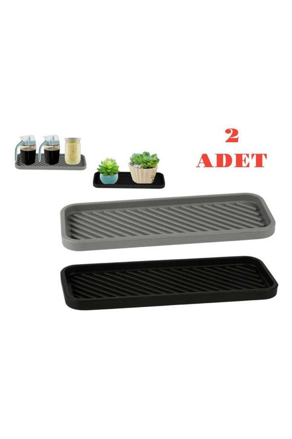 Meyre Yağdanlık Yağlık Standı Altlık Baharatlik Sunumluk Çok Amaçlı Mutfak Banyo Organizer (Siyah-Gri) - Image 1