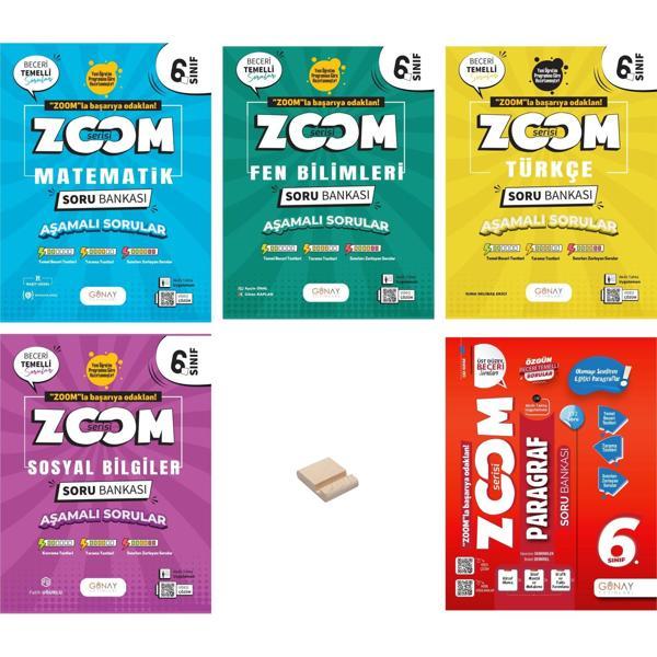 6. Sınıf Zoom Matematik Fen Türkçe Sosyal ve Paragraf Soru Bankası 5li Set + Telefon Standı - Günay Yayınları - Image 1