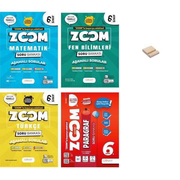 6. Sınıf Zoom Matematik Fen Türkçe ve Paragraf Soru Bankası 4lü Set + Telefon Standı - Günay Yayınları - Image 1