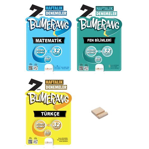 7. Sınıf Bumerang Matematik Fen ve Türkçe Haftalık Denemeleri 3lü Set + Telefon Standı - Günay Yayınları - Image 1