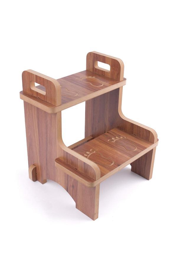 Ahşap Montessori Eğitici Kaymaz Çocuk Basamak-Tabure Banyo, Lavabo Merdiven Yükseltici - Image 1
