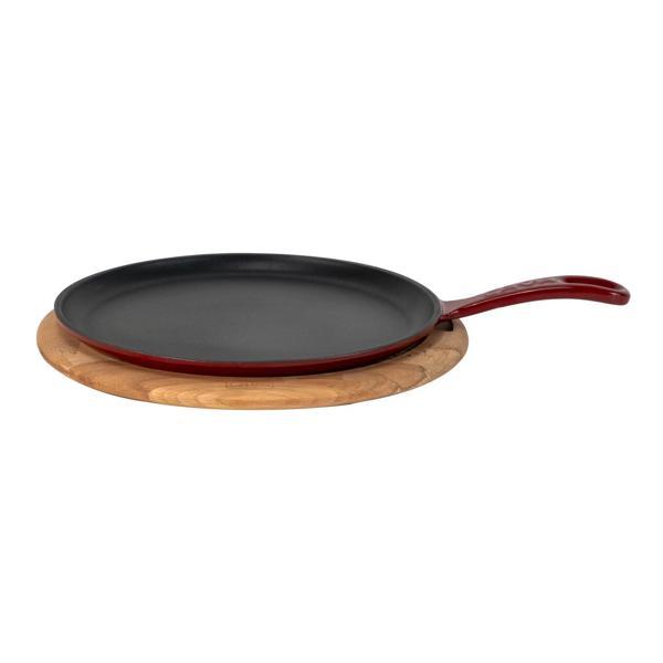 Yuvarlak Pizza Krep Pankek Tavası Döküm Demir Yekpare Saplı Kayın Servis Ahşabı Çap(Ø)26cm. - Image 1
