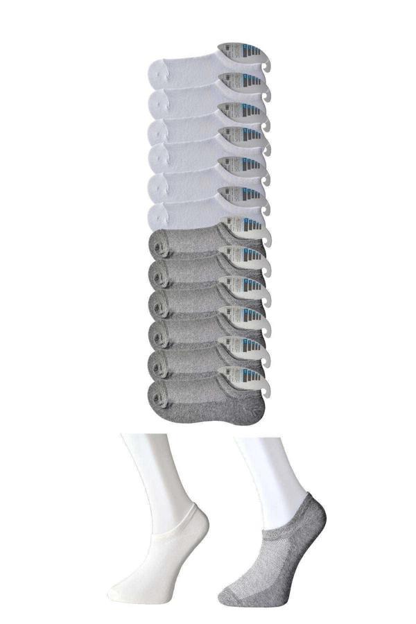 Gri ve Beyaz Erkek Görünmez Çorap 12 çift - Image 1