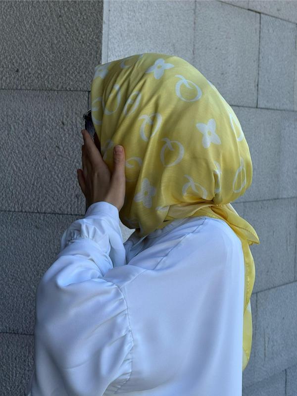 Pamuklu Soft Q Desen Eşarp-Limon Sarısı - Image 1