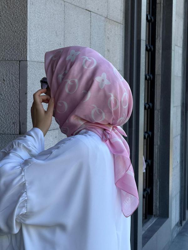 Pamuklu Soft Q Desen Eşarp-Şeker Pembe - Image 1