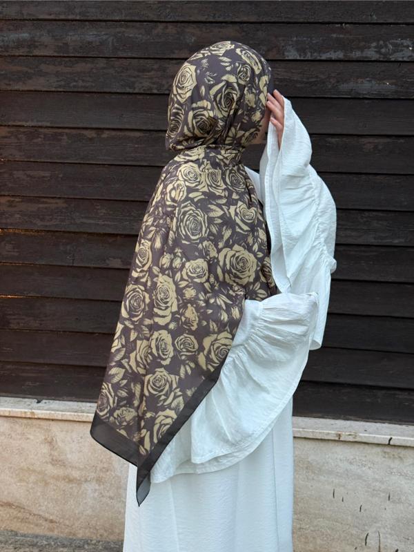 Pamuklu Soft Roza Desen Şal-Küf Yeşil/Vizon - Image 1