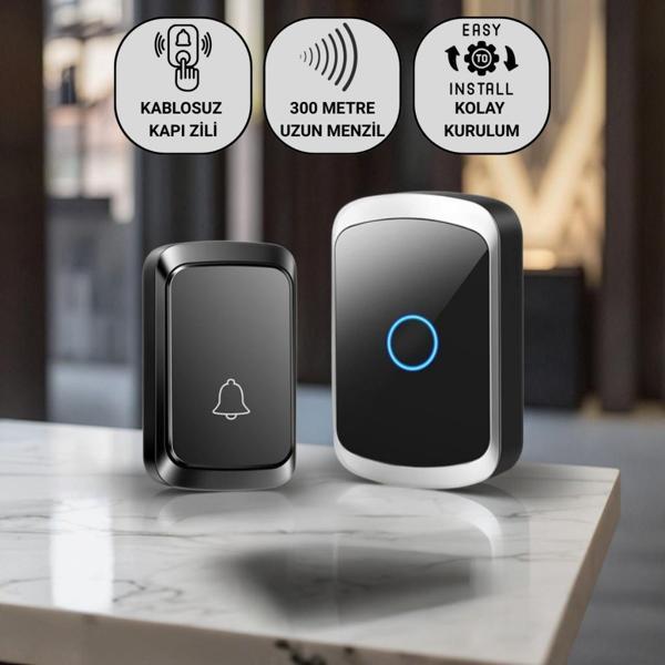 Coofbe Led Işıklı Su Gecirmez Kablosuz Kapı Zili 300 Metre Uzun Menzilli Ev, Ofis Yazlık İçin Yüksek Sesli - Image 1