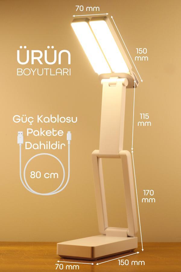 Şarjlı Masa Lambası 3 Renk 40 LED Katlanır Ayarlı Dokunmatik Dimmerli Okuma Işığı PR18 - Image 1