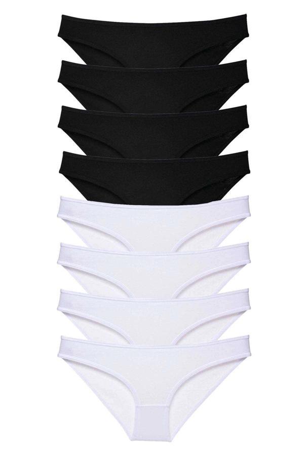 8 adet Süper Eko Set Likralı Kadın Slip Külot Siyah Beyaz - Image 1