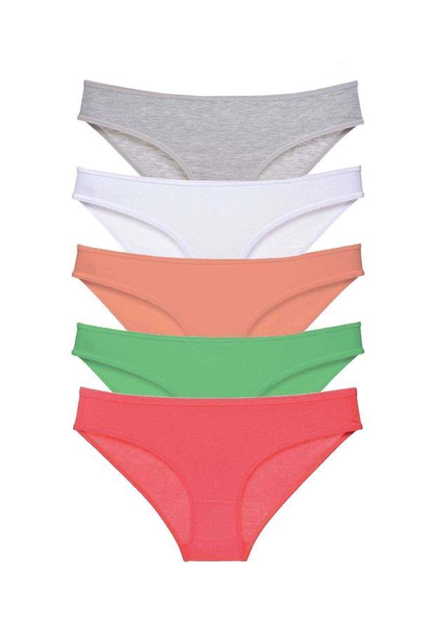 5 adet Süper Eko Set Likralı Kadın Slip Külot Gri Beyaz Pudra Yeşil Fuşya - Image 1