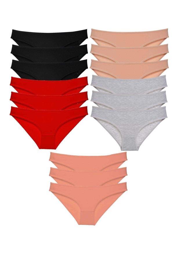 15 adet Süper Eko Set Likralı Kadın Slip Külot Siyah Kırmızı Ten Gri Pudra - Image 1