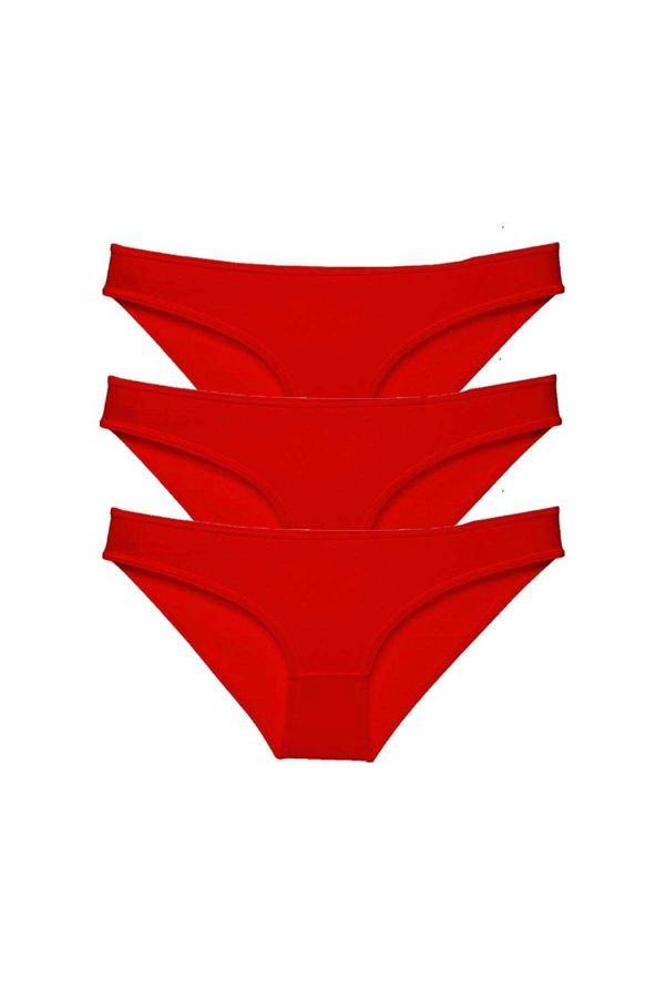 3 adet Süper Eko Set Likralı Kadın Slip Külot Kırmızı - Image 1