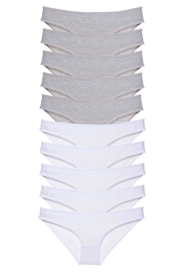 10 adet Süper Eko Set Likralı Kadın Slip Külot Gri Beyaz - Image 1