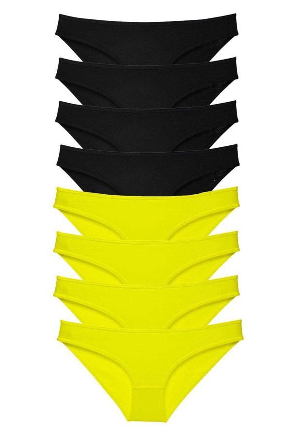8 adet Süper Eko Set Likralı Kadın Slip Külot Sarı Siyah - Image 1