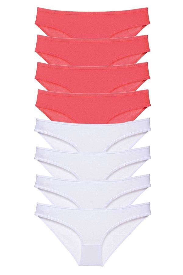 8 adet Eko Set Likralı Kadın Slip Külot Fuşya Beyaz - Image 1