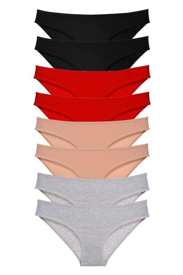 8 adet Süper Eko Set Likralı Kadın Slip Külot Siyah Kırmızı Ten Gri - Image 1