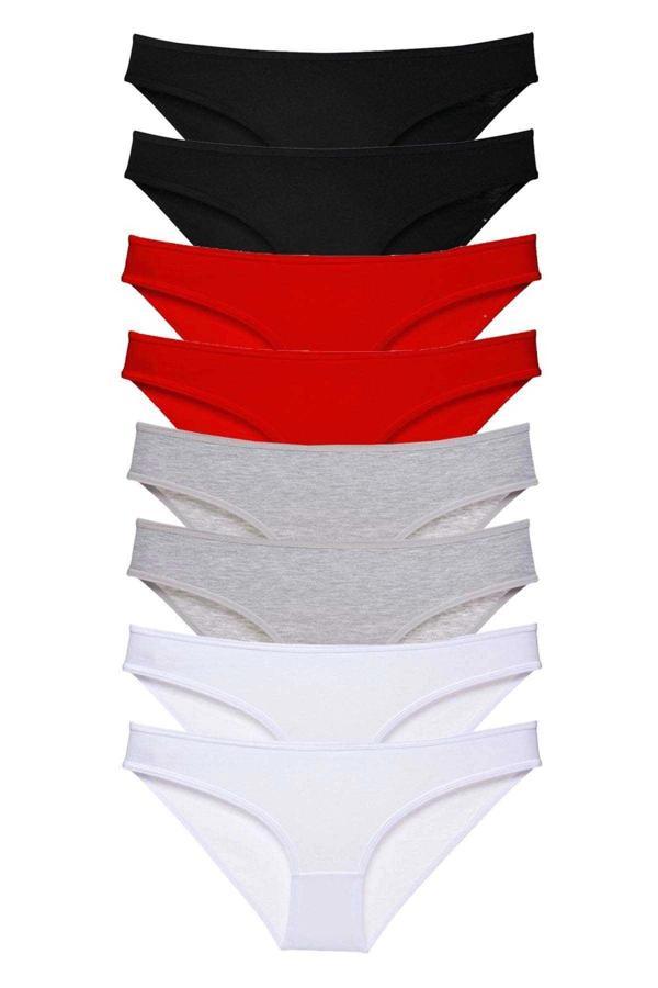 8 adet Süper Eko Set Likralı Kadın Slip Külot Siyah Kırmızı Gri Beyaz - Image 1
