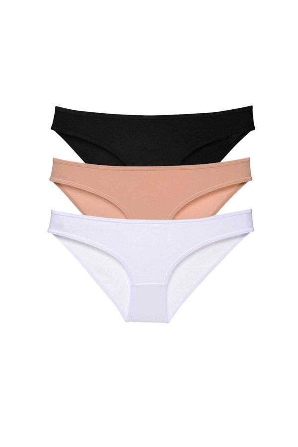 3 adet Süper Eko Set Likralı Kadın Slip Külot Siyah Ten Beyaz - Image 1