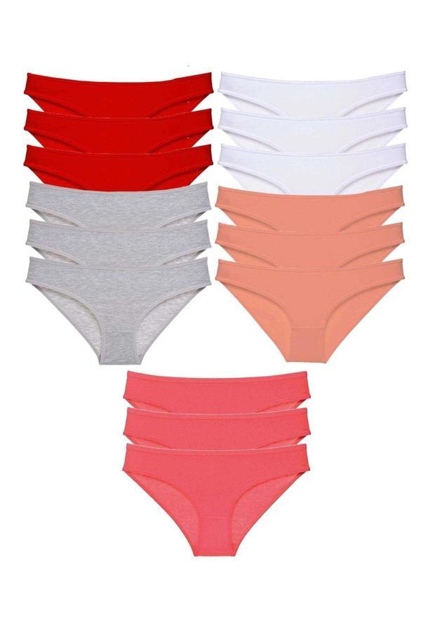 15 adet Süper Eko Set Likralı Kadın Slip Külot Kırmızı Gri Beyaz Pudra Fuşya - Image 1