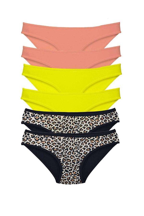 6 Adet Likralı Kadın Slip Külot Leopar Pudra Sarı - Image 1