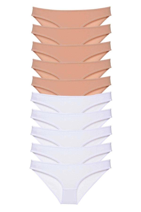 10 adet Süper Eko Set Likralı Kadın Slip Külot Ten Beyaz - Image 1