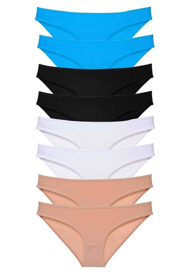 8 adet Süper Eko Set Likralı Kadın Slip Külot Siyah Ten Beyaz Mavi - Image 1