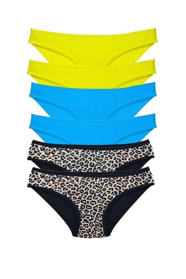6 Adet Likralı Kadın Slip Külot Leopar Sarı Mavi - Image 1