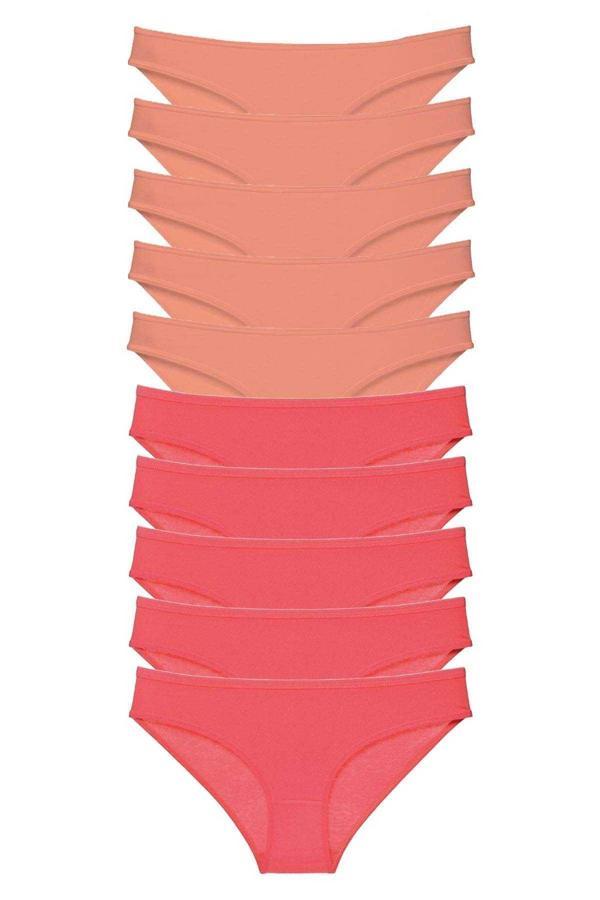 10 adet Eko Set Likralı Kadın Slip Külot Pudra Fuşya - Image 1