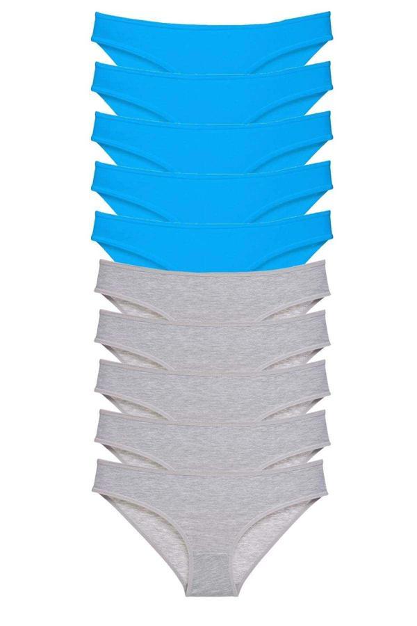 10 adet Süper Eko Set Likralı Kadın Slip Gri Mavi - Image 1