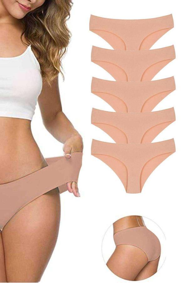 5 Adet Kadın Dikişsiz Lazer Kesim Esnek İz yapmayan Külot Ten - Image 1