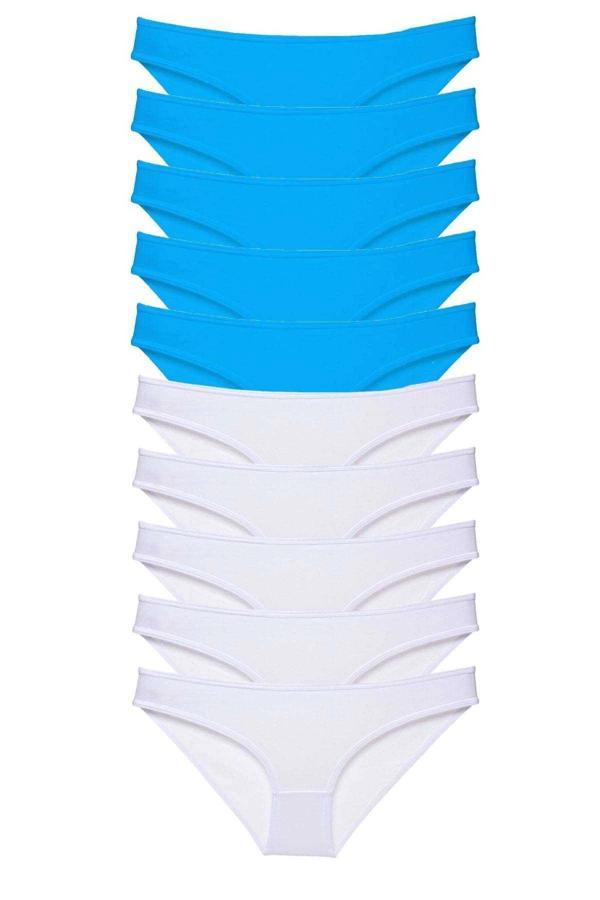 10 adet Süper Eko Set Likralı Kadın Slip Beyaz Mavi - Image 1