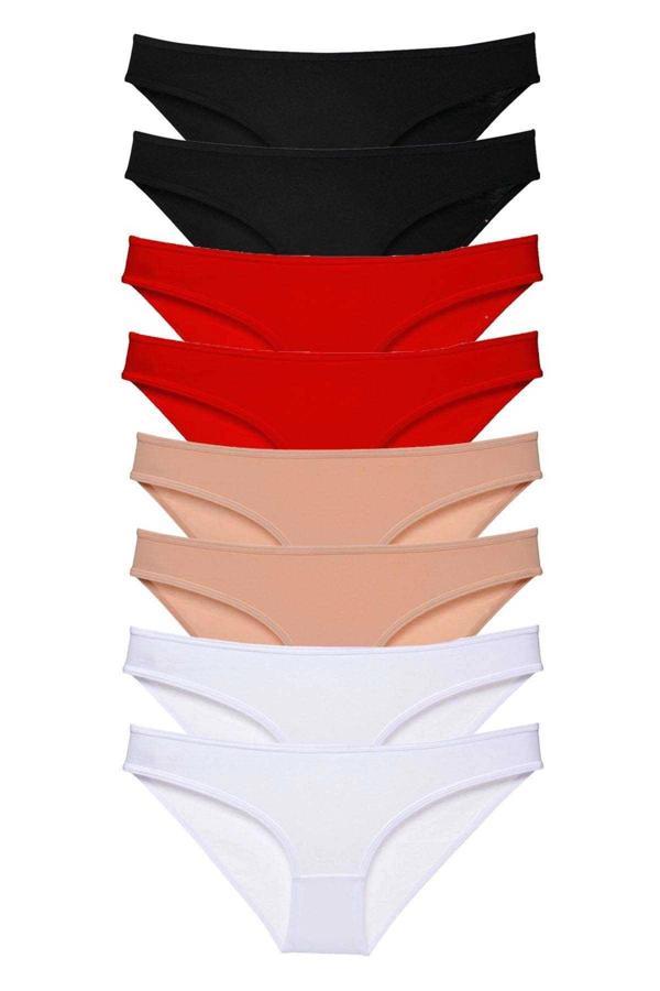 8 adet Süper Eko Set Likralı Kadın Slip Külot Siyah Kırmızı Ten Beyaz - Image 1