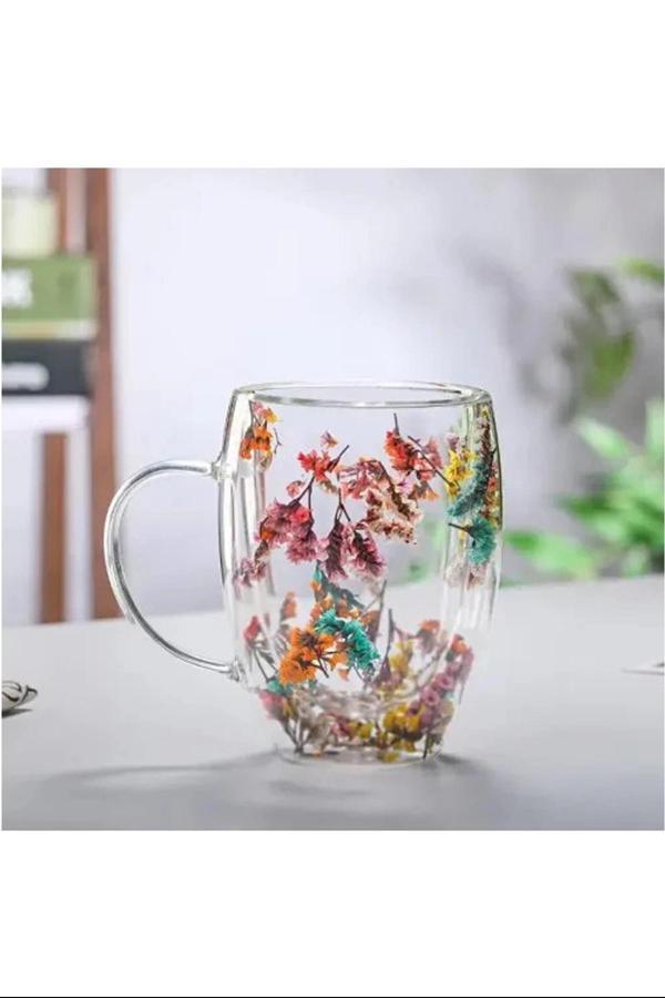 Organik Çiçekli Borosilikat Bardak 350 Ml. Royaleks-BRD-150 BH - Image 1