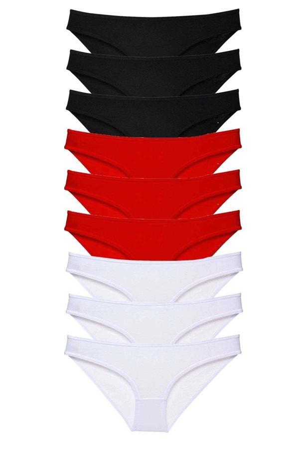 9 adet Süper Eko Set Likralı Kadın Slip Külot Siyah Kırmızı Beyaz - Image 1