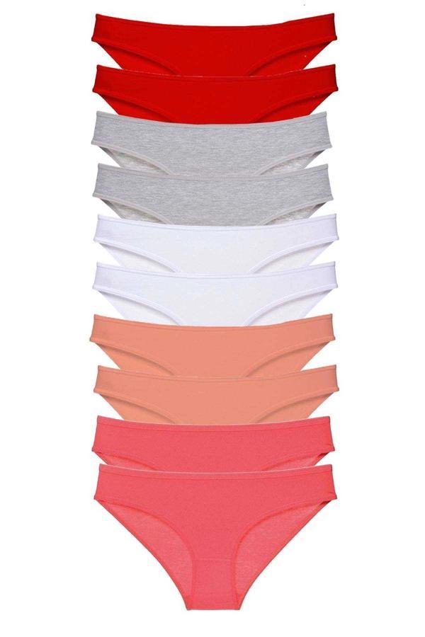 10 adet Süper Eko Set Likralı Kadın Slip Külot Kırmızı Gri Beyaz Pudra Fuşya - Image 1