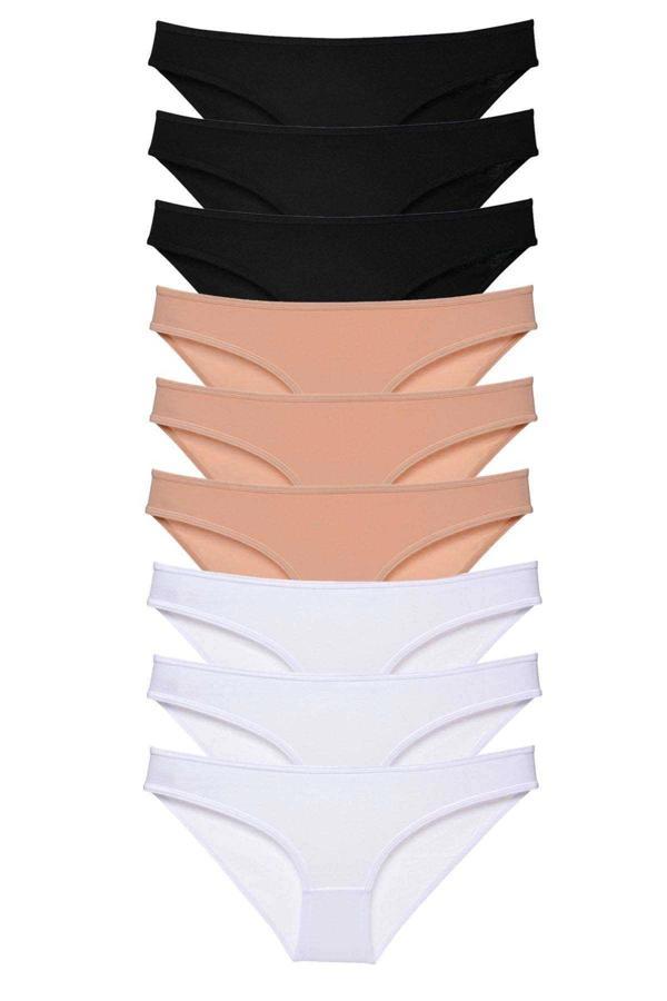 9 adet Süper Eko Set Likralı Kadın Slip Külot Siyah Ten Beyaz - Image 1