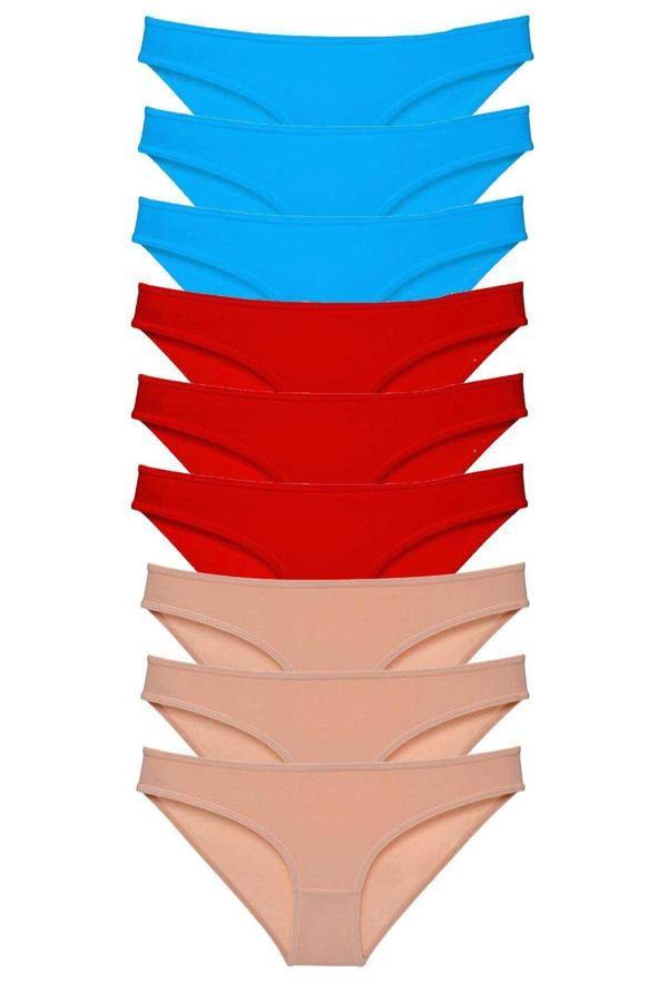 9 adet Süper Eko Set Likralı Kadın Slip Külot Kırmızı Ten Mavi - Image 1