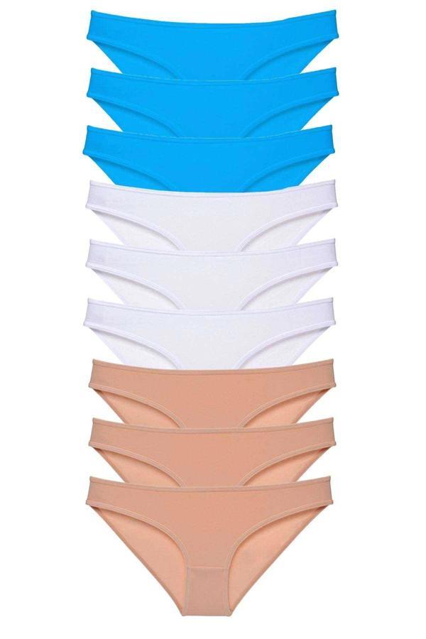 9 adet Süper Eko Set Likralı Kadın Slip Külot Ten Beyaz Mavi - Image 1