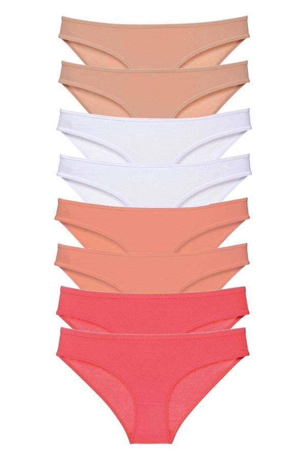 8 adet Süper Eko Set Likralı Kadın Slip Külot Ten Beyaz Pudra Fuşya - Image 1