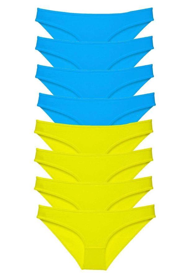 8 adet Süper Eko Set Likralı Kadın Slip Külot Sarı Mavi - Image 1
