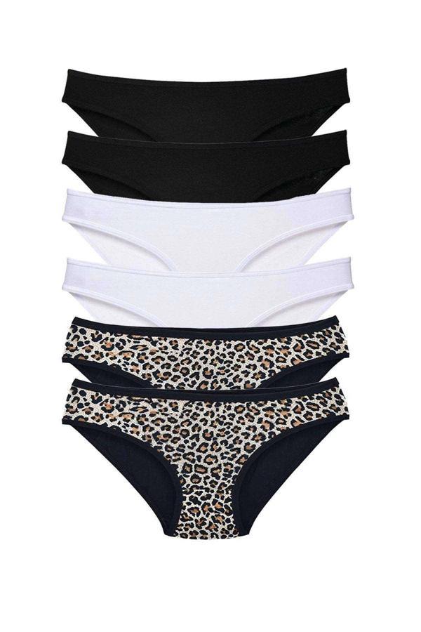 6 Adet Likralı Kadın Slip Külot Leopar Siyah Beyaz - Image 1